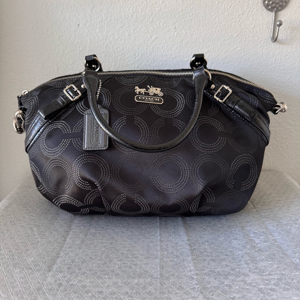 Coach Black and Gray Patterned Shoulder Bag